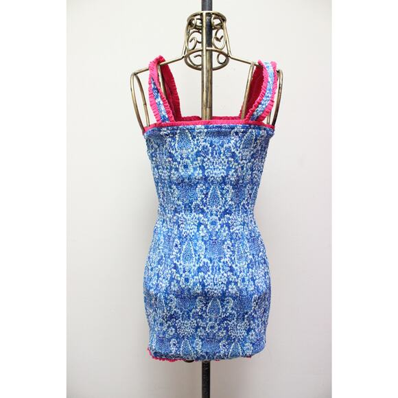 Rhode Resort Blue Jasmine Heart Hawaiian Smocked Mini Stretch Dress Small - Picture 5 of 6